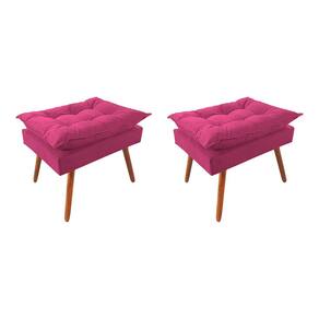 Kit 2 Puff Opala Premium Almofadada para Decoracao Sala de Estar Veludo Rosa