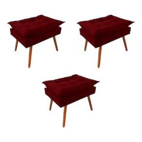 Kit 3 Puff Opala Premium Almofadada para Decoracao Sala de Estar Veludo Vermelho Marsala