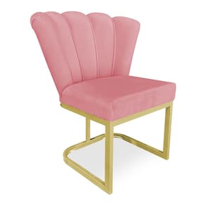 Poltrona Flor Veludo Rosê Base Metálica Industrial Dourado - Pallazio