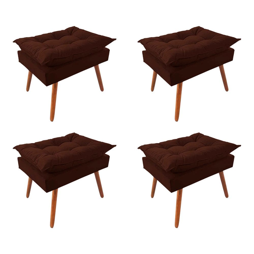 Kit 4 Puff Opala Premium Almofadada para Decoração Sala de Estar - Veludo Marrom