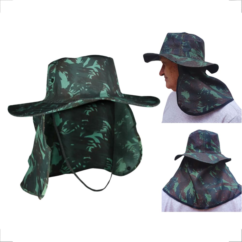 Chapéu Pesca com Proteção para Pescoço Estampa Camuflada, Leve e Dobrável