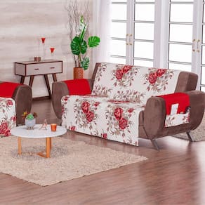 Protetor De Sofá Estampado 3 E 2 Lugares Rosas Vermelho