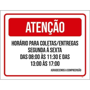 Kit 5 Placas Horário Coletas E Entregas 36X46