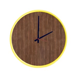 Relógio Round Amarelo/Pau Ferro Ponteiro Preto 50 Cm
