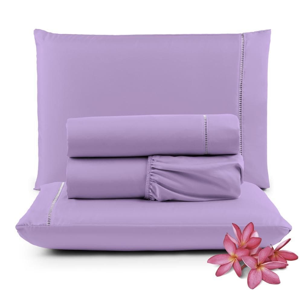 Jogo Cama Lençol 400 Fios Ponto Palito Lilás