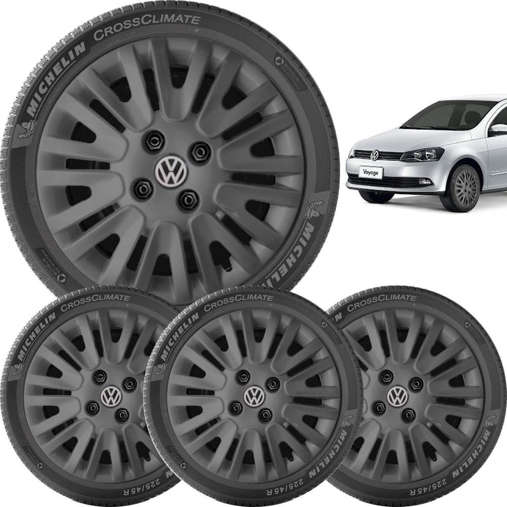 Kit 4X Calota Volks Gol Voyage Aro 14 2000 A 2011 Grafite
