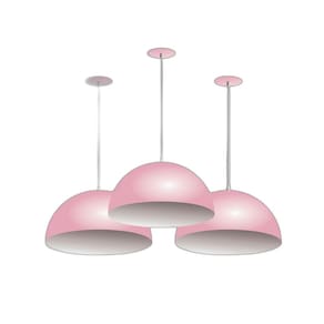 Kit 3 Lustres Pendentes Meia Lua Orby 40Cm Rosa Branco Cabo