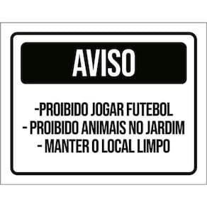 Kit 5 Placa Proibido Jogar Futebol Animais Jardim Limpo36X46