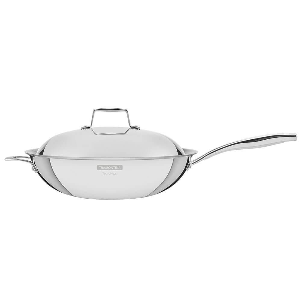 Panela Wok Tramontina Grano em Aço Inox Corpo Triplo com Tampa e Cabo 32 cm 5,2 L 62158320