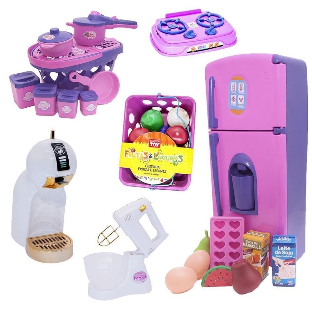 Cozinha Infantil Menina Eletro Fogão Panelas 34 Peças