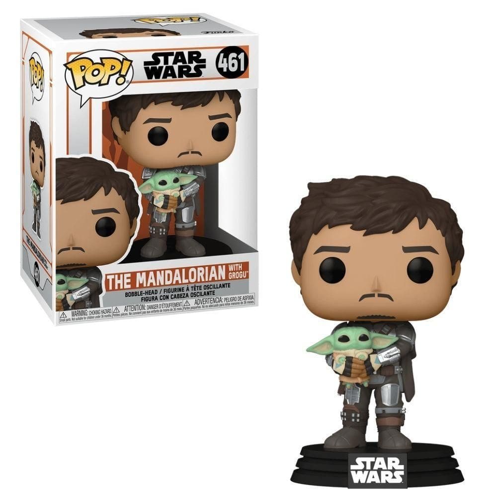 Boneco Funko Pop Star Wars Mandalorian Mando Holding Child