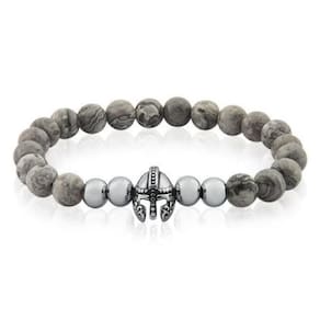 Pulseira Masculina Pedras Cor Cinza Mesclada E Pingente Elmo