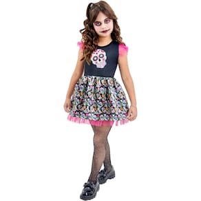 Fantasia Vestido Infantil Halloween Caveira Mexicana Festa Cosplay