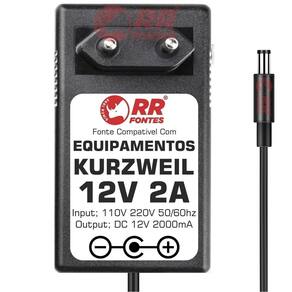 Fonte 12V Para Teclado Piano Kurzweil Kp100 Kp-100 Sp47 Sp76