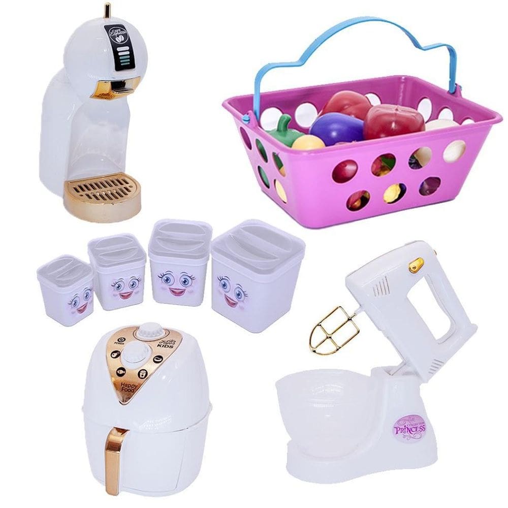 Cozinha Infantil Menina Kit Air Fryer Cafeteira 20 Peças