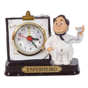 Miniatura Profissional Enfermeiro De Resina Com Relógio 8 Cm