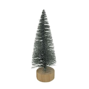 Mini Pinheiro Decorativo Prata Base Tronco Madeira 16cm - Art Christmas