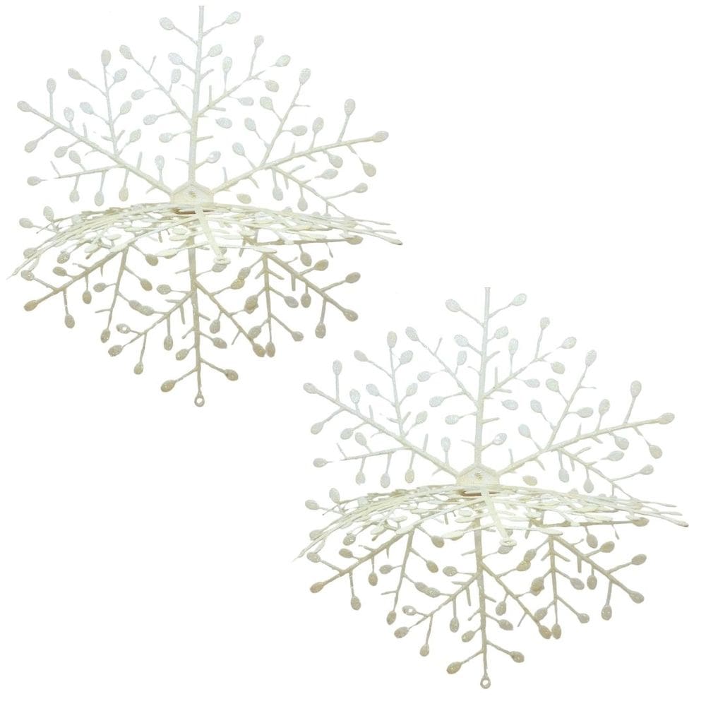 Jogo 2 Flocos de Neve Decorativo 3D Glitter Brilho Branco 30x30cm - Nataluz