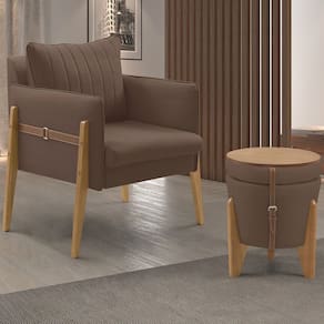 Conjunto para Sala de Estar com Poltrona e Puff Orion Veludo Marrom