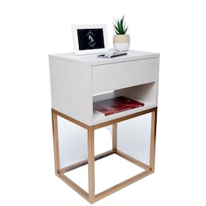 Mesa Cabeceira Industrial 30 Base Dourada - Enviamos Montado