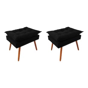 Kit 2 Puff Opala Premium Almofadada para Decoracao Sala de Estar Veludo Preto