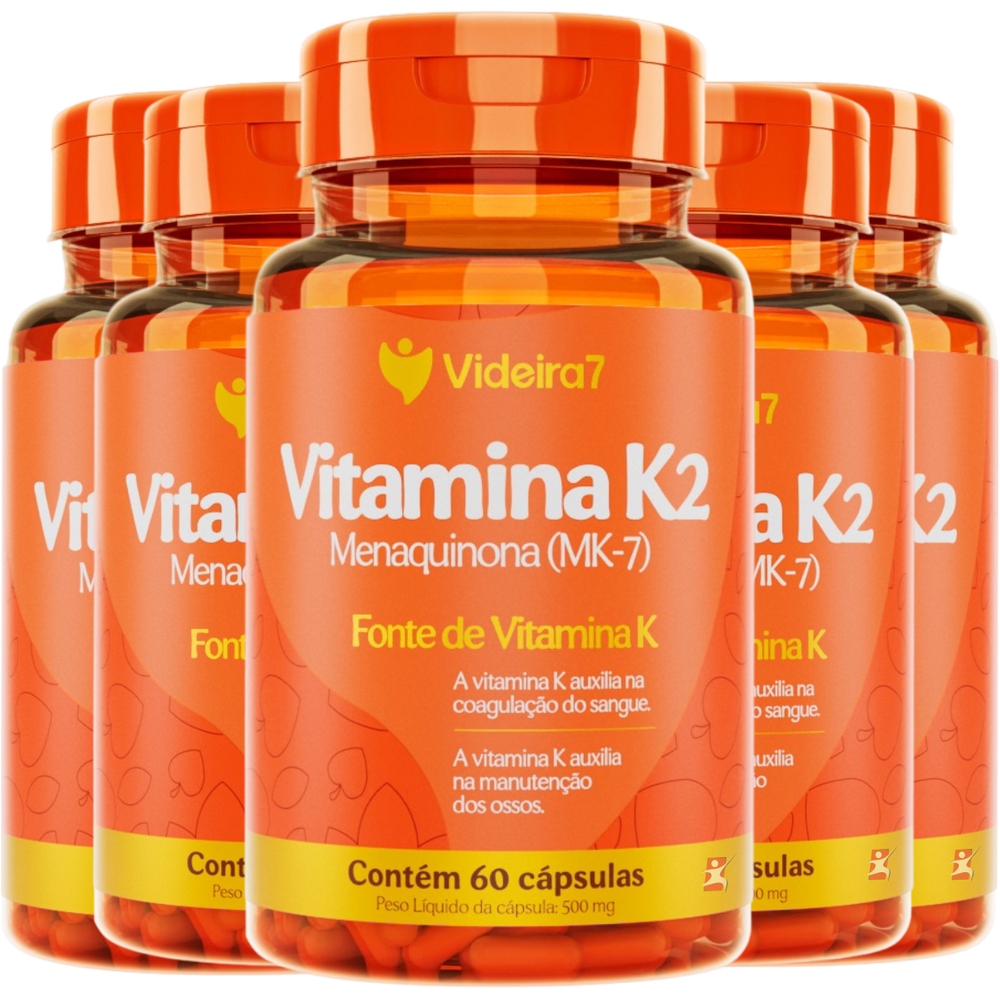 Kit Com 5 Vitamina K2 Menaquinona Mk-7 1 Cápsula Ao Dia 100% Idr Total 300 Cápsulas - Videira7