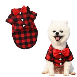 Camisa Xadrez C/ Gravata Roupa Pet Cachorro Gato Vermelha
