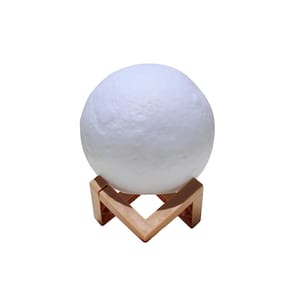 Luminária Lua Cheia Abajur Led 3D Amarela 11cm + Base