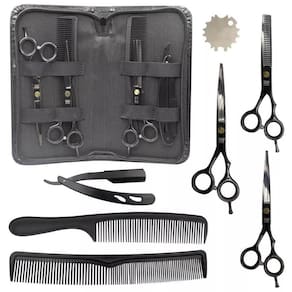 Kit 3 Tesouras Barbeiro Profissional Preto 6.0 Estojo