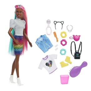 Barbie Fashion & Beauty Penteado Arco-íris Animal Print Negra - Mattel