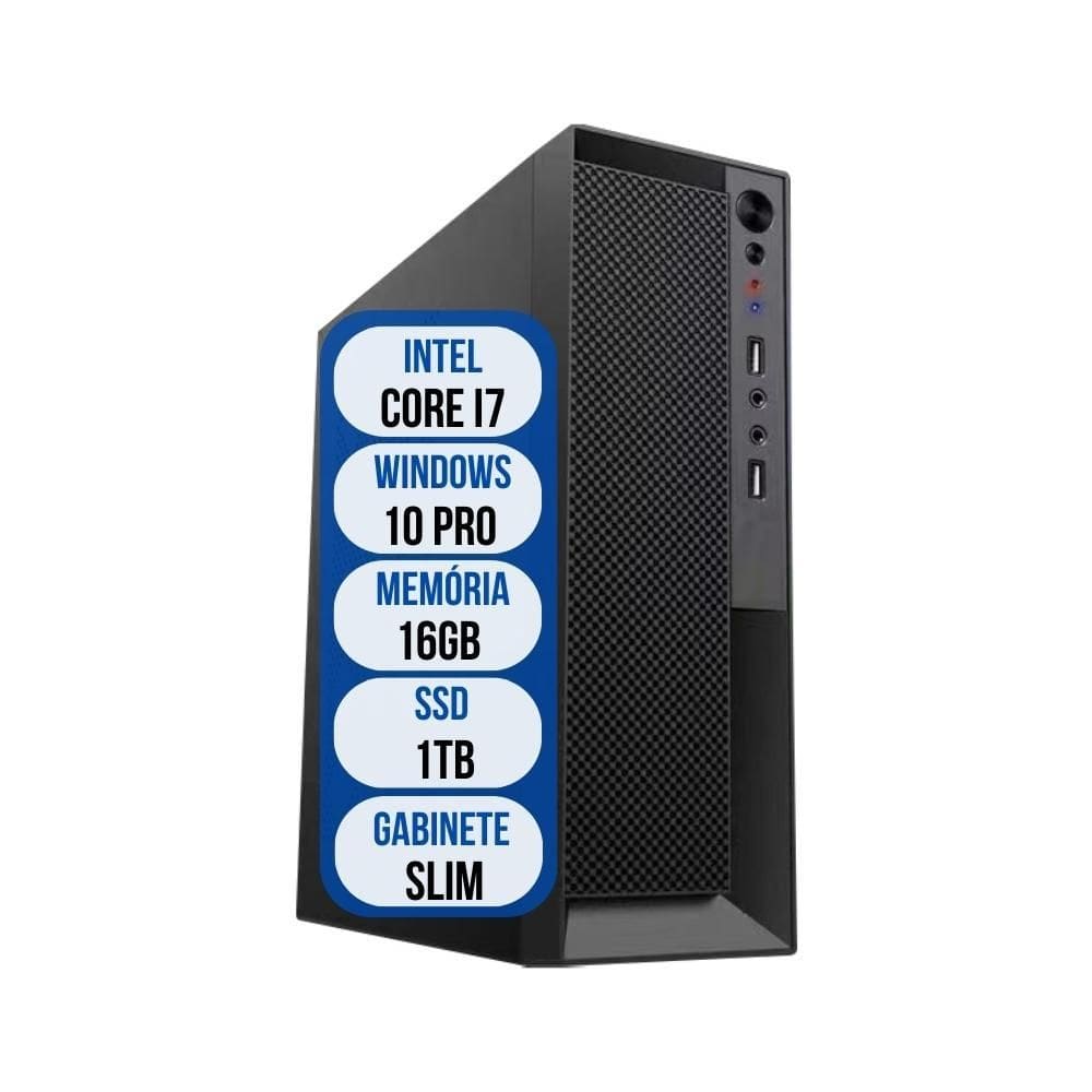 Computador Slim Intel Core i7 16GB SSD 1TB Wifi Windows 10 Pro 3green Office 3GO-012