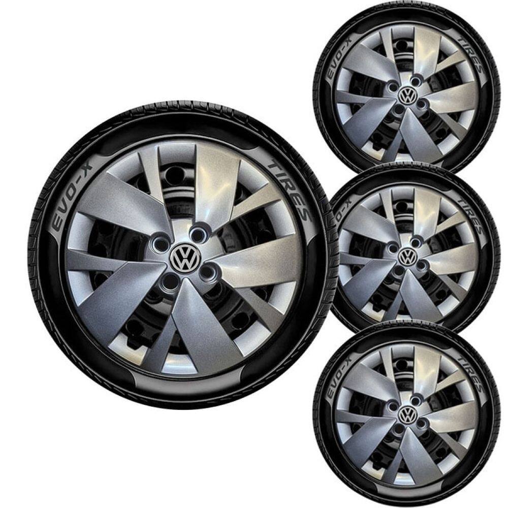 Jogo 4 Calotas Prata Aro 15 4x100 VW Volkswagen