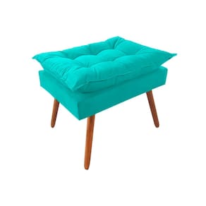 Puff Opala Premium Almofadada para Decoracao Sala de Estar Veludo Azul Turquesa