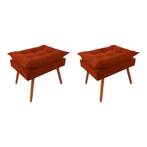 Kit 2 Puff Opala Premium Almofadada para Decoracao Sala de Estar Veludo Laranja Terracota