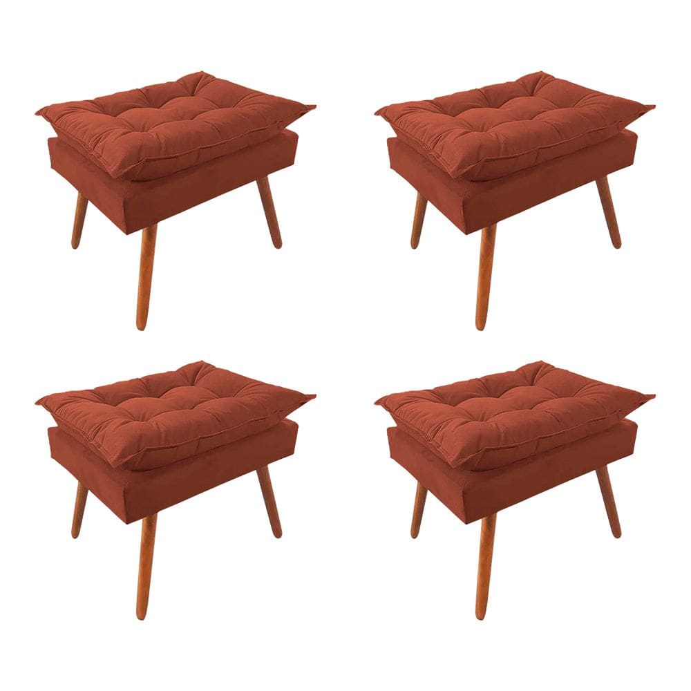 Kit 4 Puff Opala Premium Almofadada para Decoração Sala de Estar - Veludo Capuccino