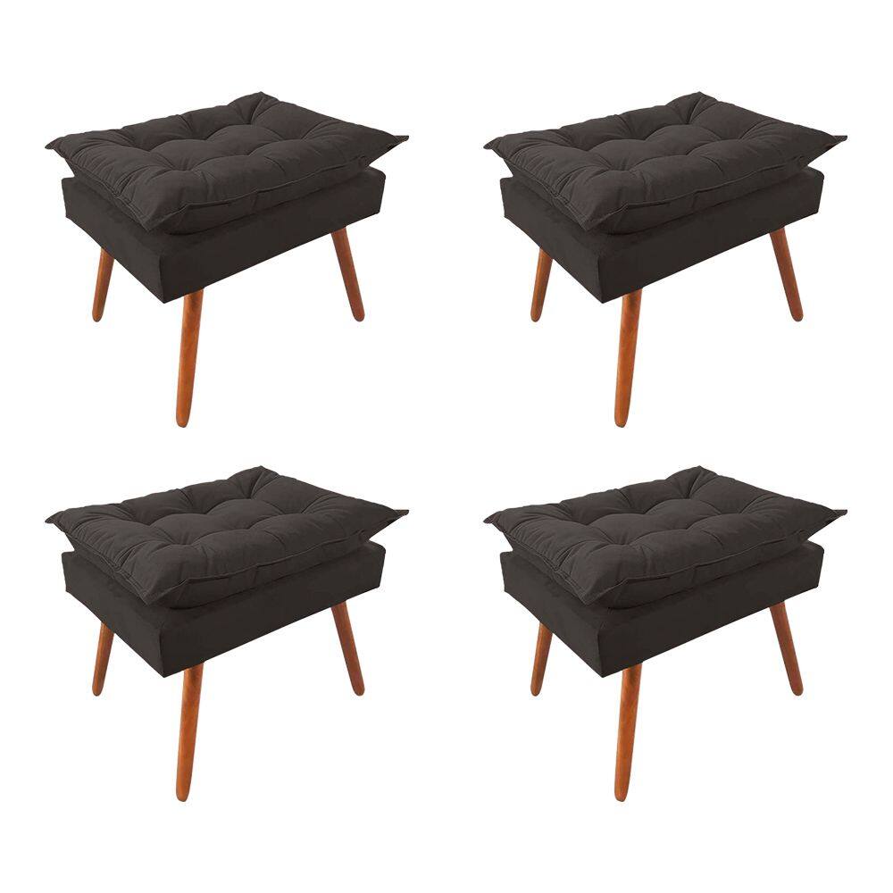 Kit 4 Puff Opala Premium Almofadada para Decoração Sala de Estar - Veludo Cinza Grafite