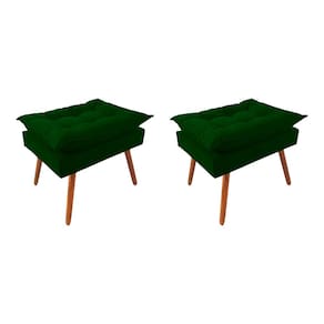 Kit 2 Puff Opala Premium Almofadada para Decoracao Sala de Estar Veludo Verde