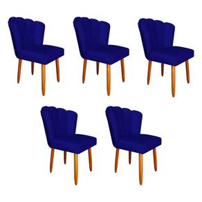Kit 5 Cadeiras Estofada Premium Pétala Pés Palito - Veludo Azul Marinho