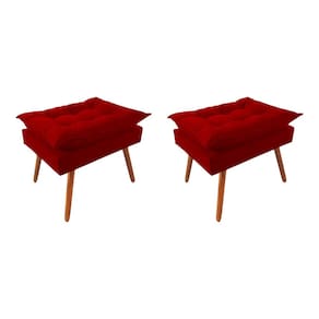 Kit 2 Puff Opala Premium Almofadada para Decoracao Sala de Estar Veludo Vermelho