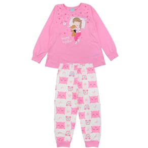 Pijama Kyly Infantil Menina Rosa e Off White Brilha no Escuro