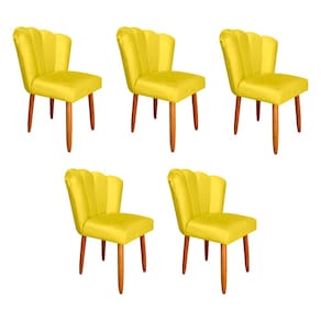 Kit 5 Cadeiras Estofada Premium Pétala Pés Palito - Veludo Amarelo