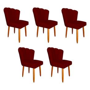 Kit 5 Cadeiras Estofada Premium Pétala Pés Palito - Veludo Vermelho Marsala