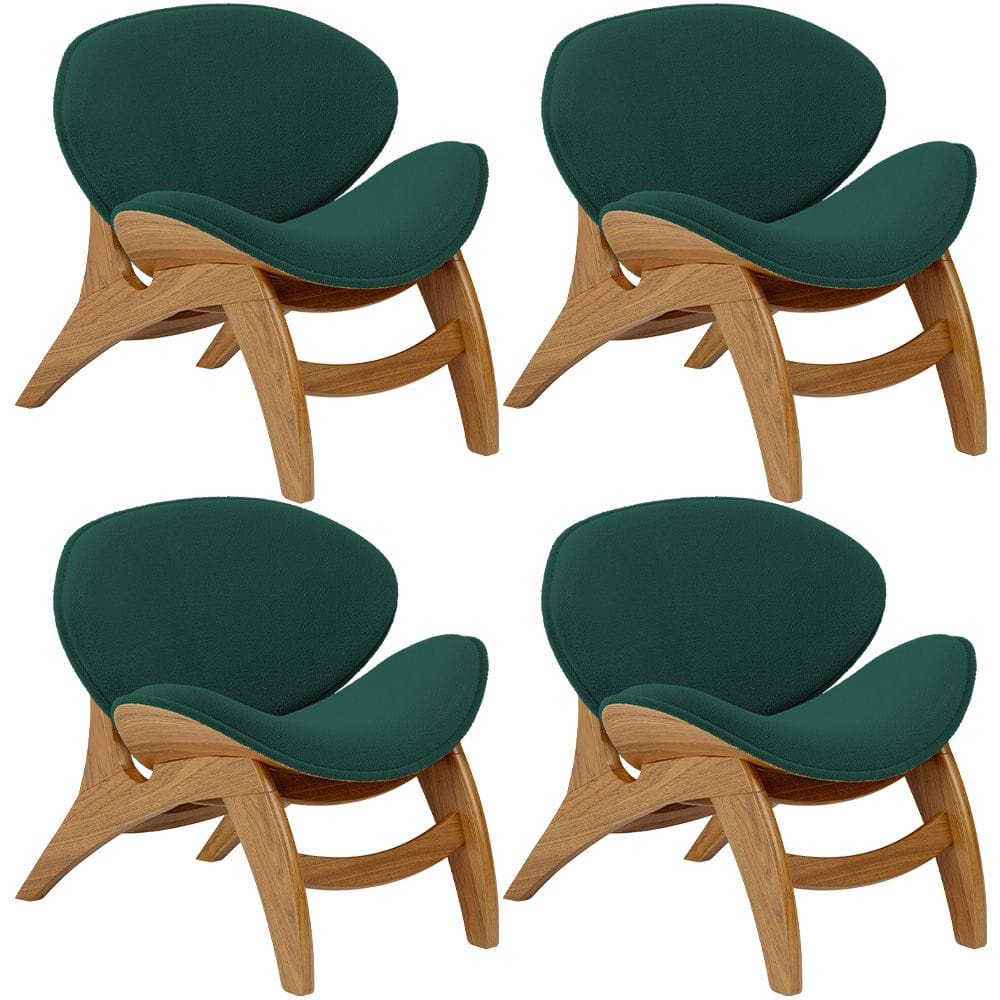 Kit 4 Poltronas Decorativa Orgânica Sala Living Kadosh L02 Bouclê Verde - Lyam Decor