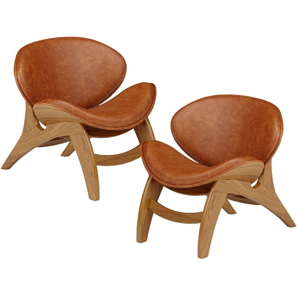 Kit 2 Poltronas Decorativa Orgânica Sala Living Kadosh L02 Couríssimo Camel - Lyam Decor