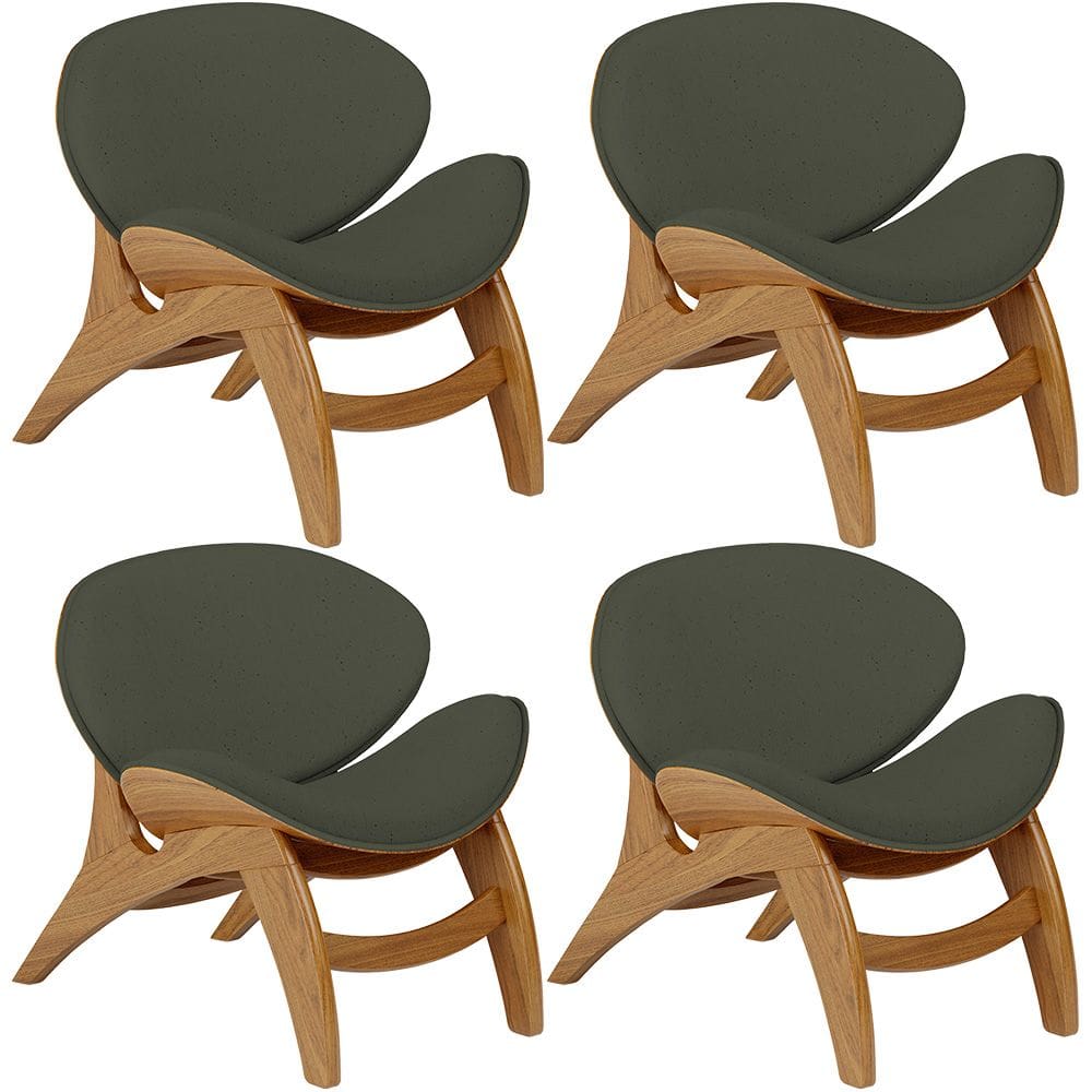 Kit 4 Poltronas Decorativa Orgânica Sala Living Kadosh L02 Linho Verde Musgo - Lyam Decor