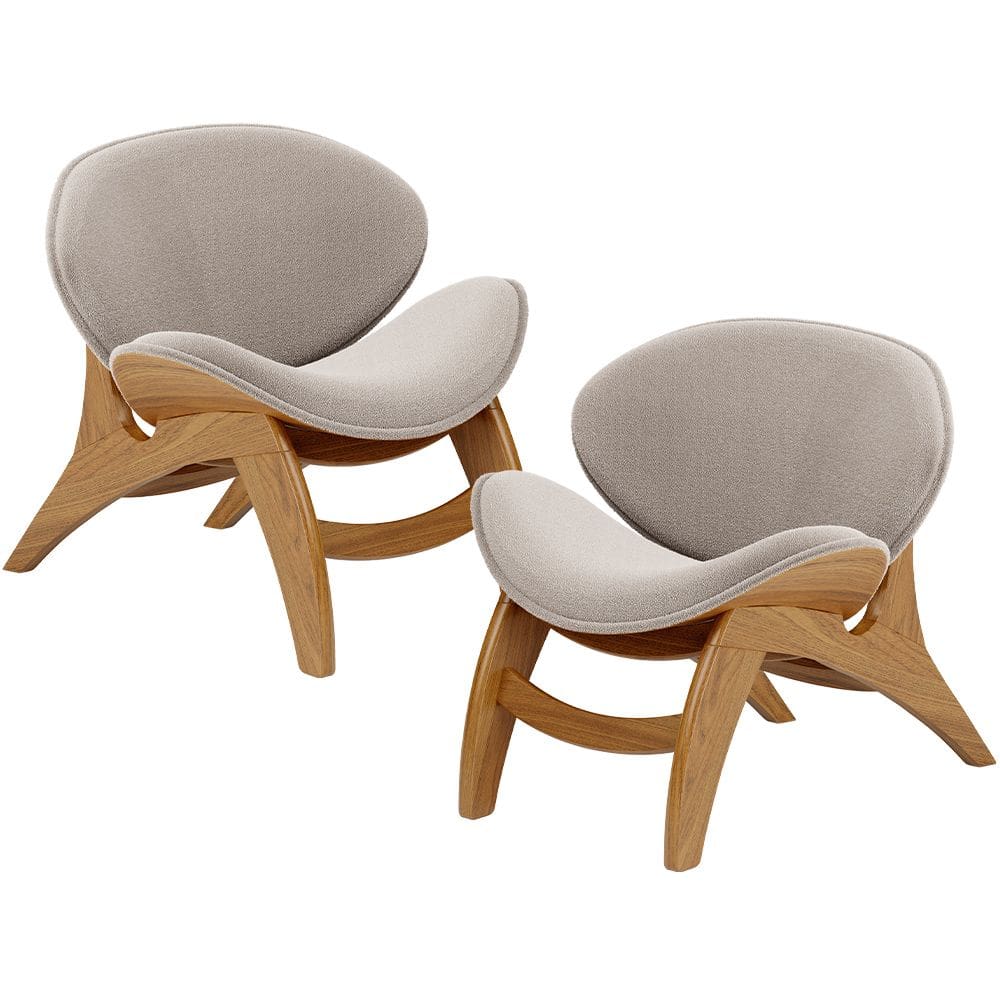Kit 2 Poltronas Decorativa Orgânica Sala Living Kadosh L02 Bouclê Creme - Lyam Decor