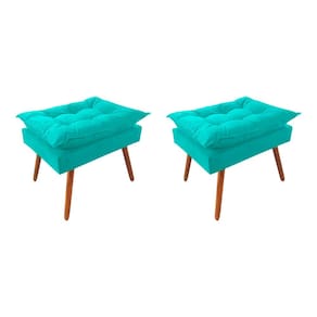 Kit 2 Puff Opala Premium Almofadada para Decoracao Sala de Estar Veludo Azul Turquesa