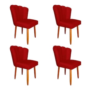 Kit 4 Cadeiras Estofada Petala Pes Palito Veludo Vermelho