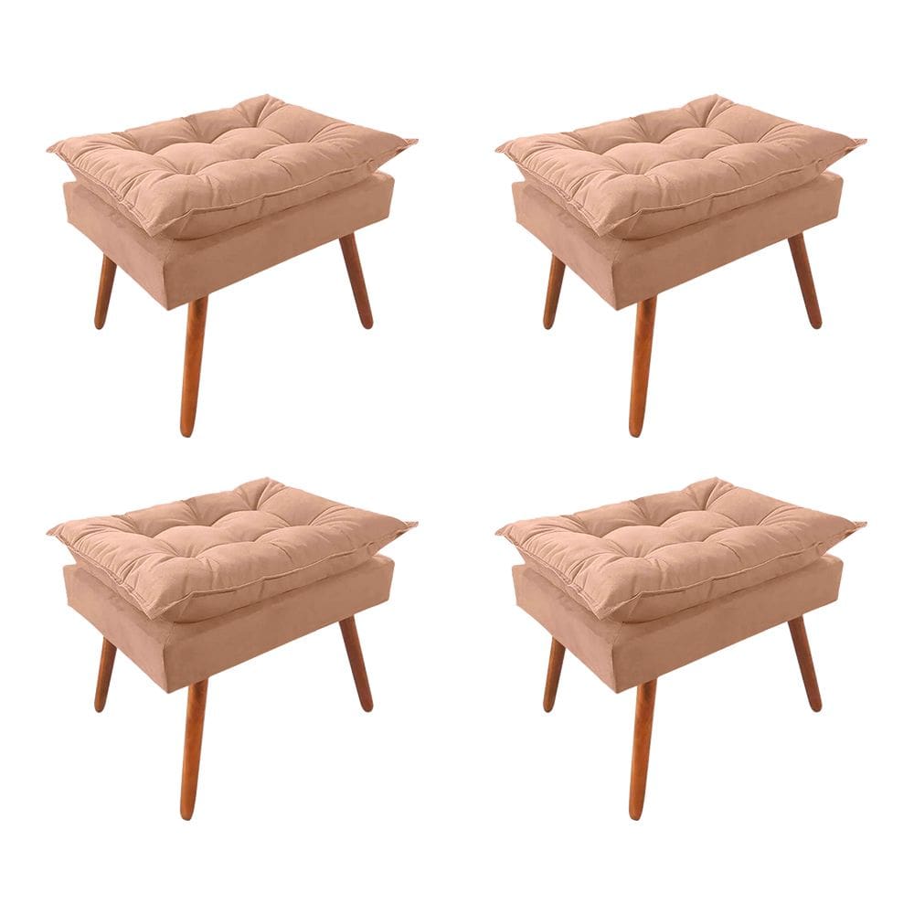 Kit 4 Puff Opala Premium Almofadada para Decoração Sala de Estar - Veludo Bege