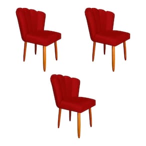 Kit 3 Cadeiras Estofada Premium Pétala Pés Palito - Veludo Vermelho